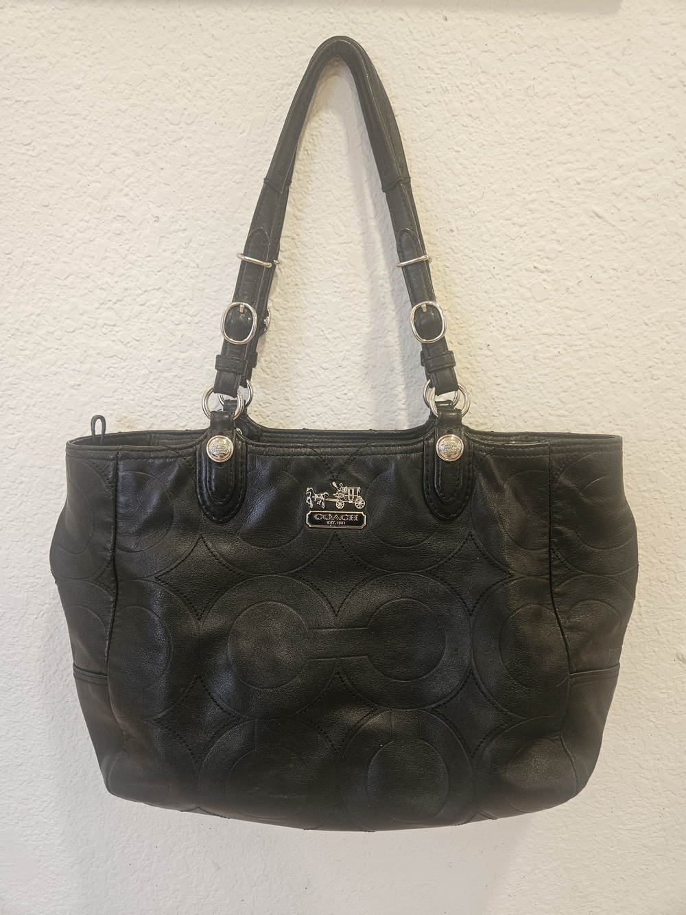 Coach Mia Signature C Black Leather Tote with Signature Quilting